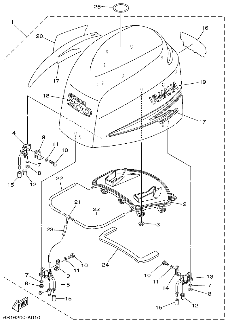Yamaha F200BET, FL200BET TOP COWLING parts diagram